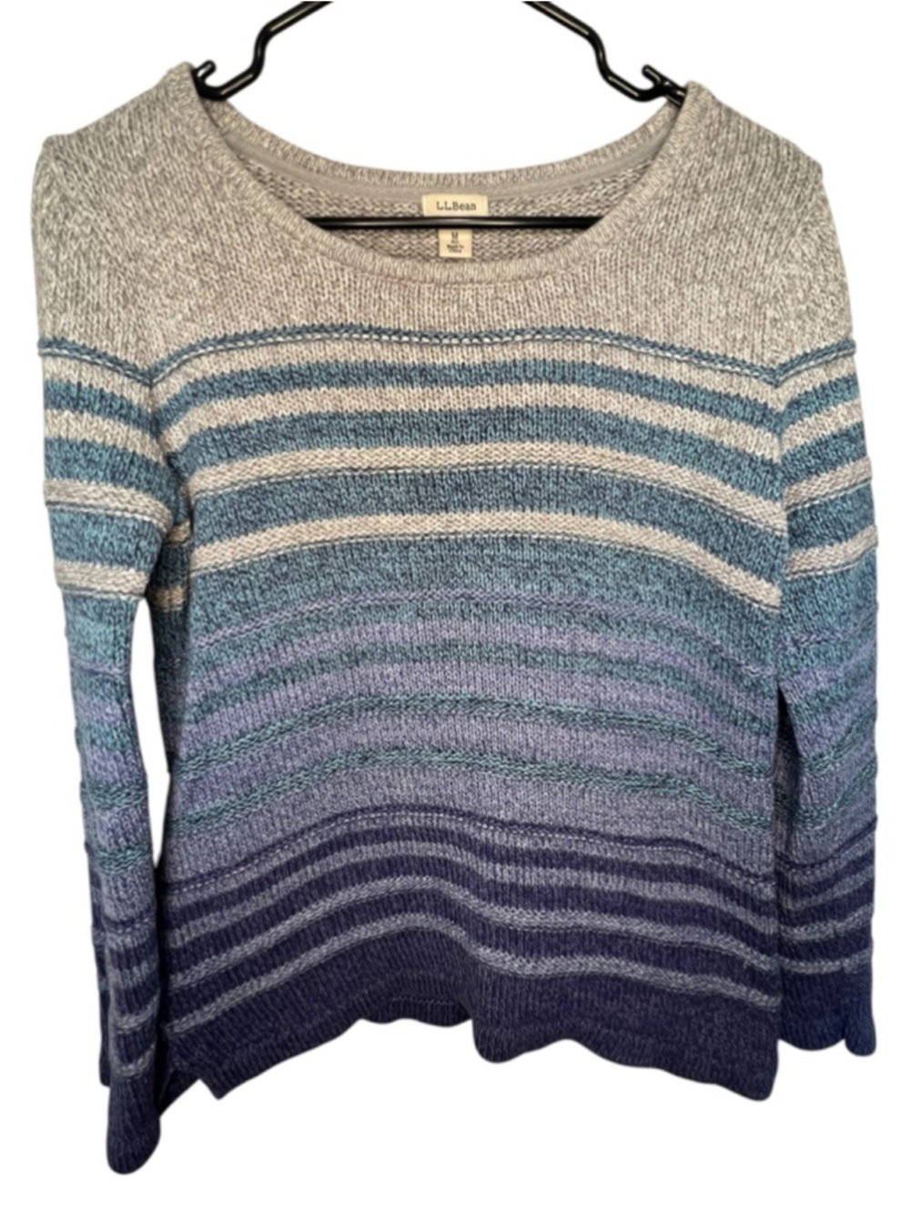 L.L. Bean Blue And Purple Striped Ombré Crewneck Pullover Knit Sweater